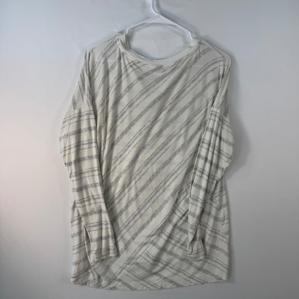Cabi Womens Grey Striped Notched V-Neck Long Sleeve Relaxed Knit Top 5930 Small - Picture 4 of 9